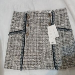 Veronica Beard Black & White Tweed Mini Skirt with Gold Buttons